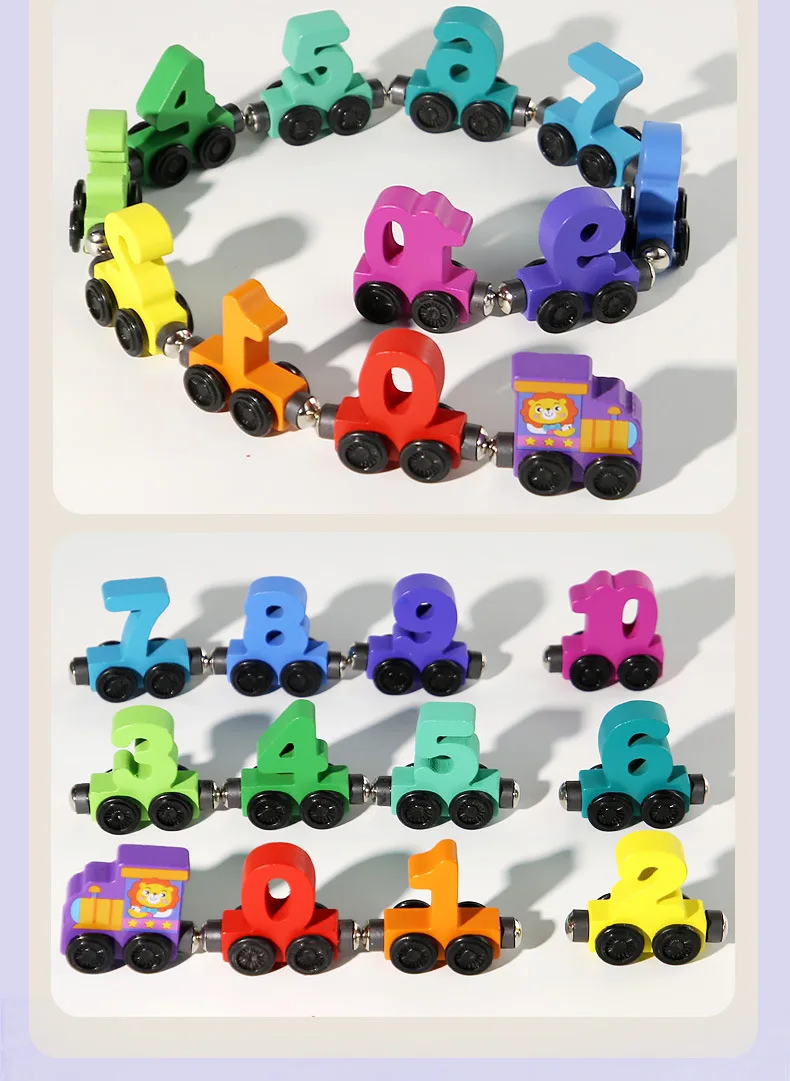 Children's Wooden Magnetic Color Digital Train Baby Color Digital Cognitive Track Assembly Toy Game