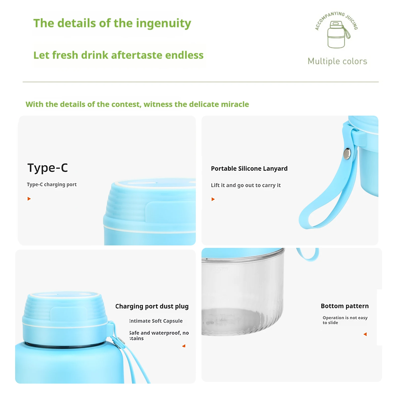 LAC Fraîchement pressé Direct Drinking Double couvercle, grande capacité, tasse de sport, USB sans fil, portable, centre commercial, fruits,
