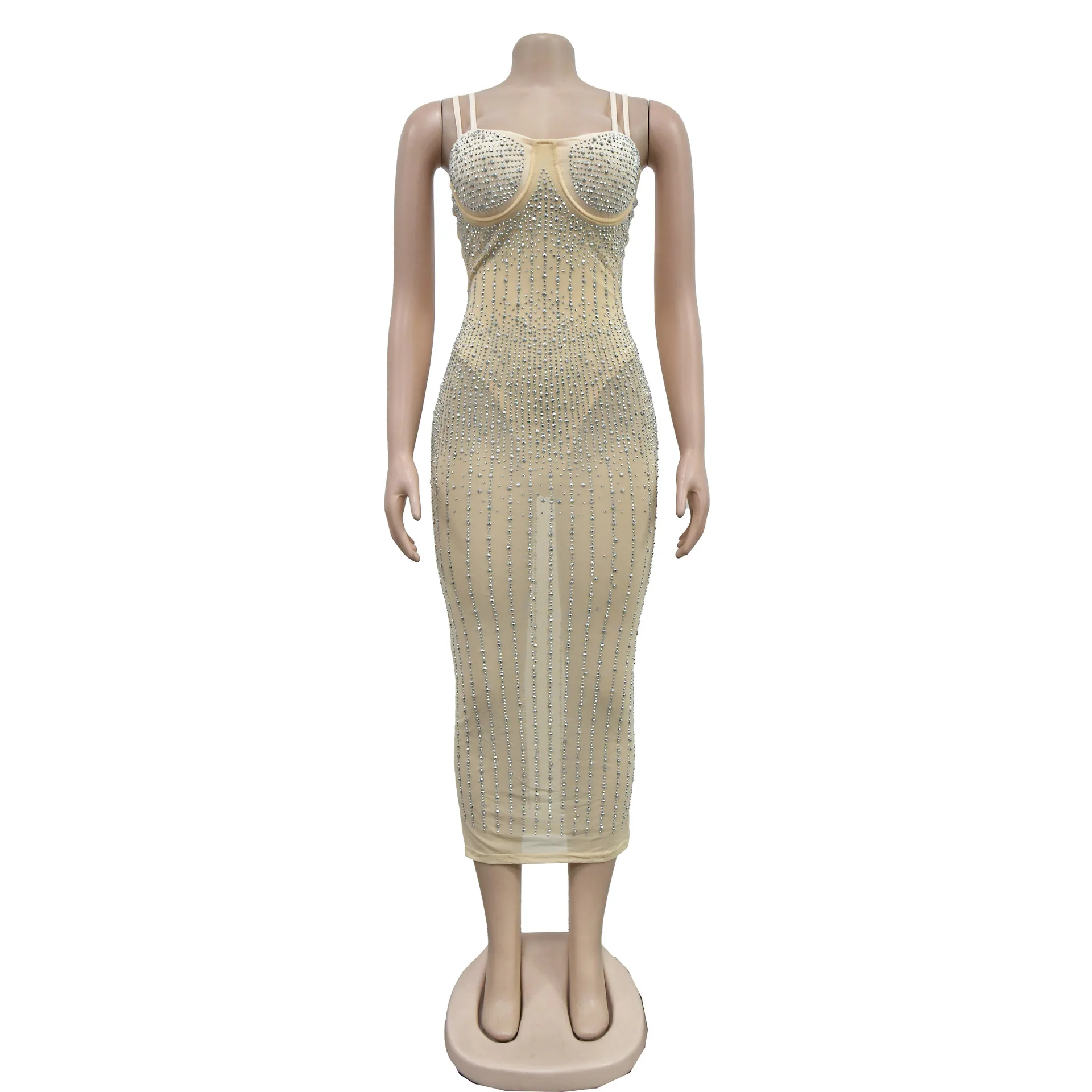 Sister Star Fashion Sexy Hottie Mesh Durchsichtiges Hot Strass Strass Neckholder Kleid Großhandel Nachtclub Party Kleider