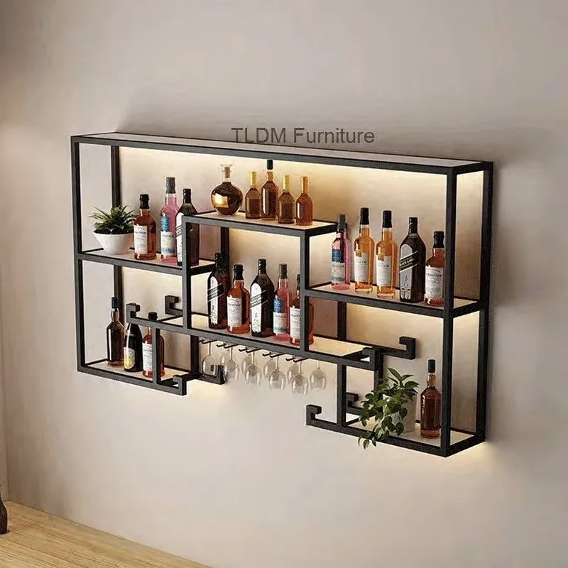 

Декоративная настенная винная полка из кованого железа для бара и ресторана, элитный шкаф для вина в гостиную, настенный барный шкаф