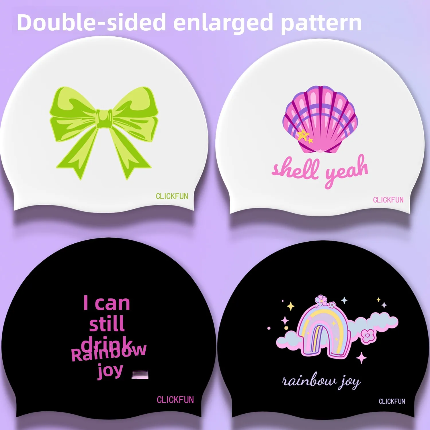 

Большая силиконовая шапочка для плавания с двусторонним узором, высокой эластичностью, удобной защитой ушей и узлом для длинных волос