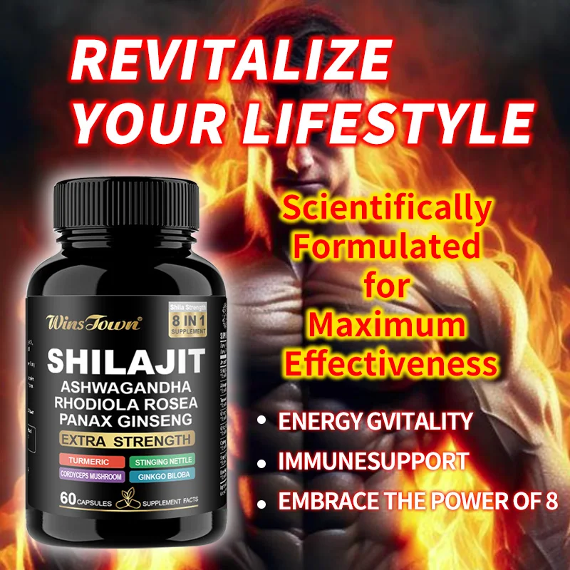 

8-in-1 Himalayan Shilajit Capsules for Men & Women - 60 Count with Ashwagandha, Rhodiola Rosea & Panax Ginseng
