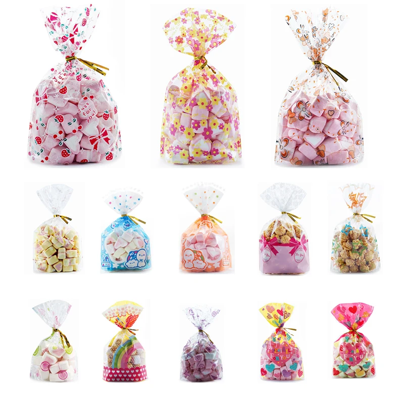 50pcs Plastic Bag For Gift 13X19cm Candies And Sweets Packaging Bags Birthday Wedding Party Christmas Gift Wrapping