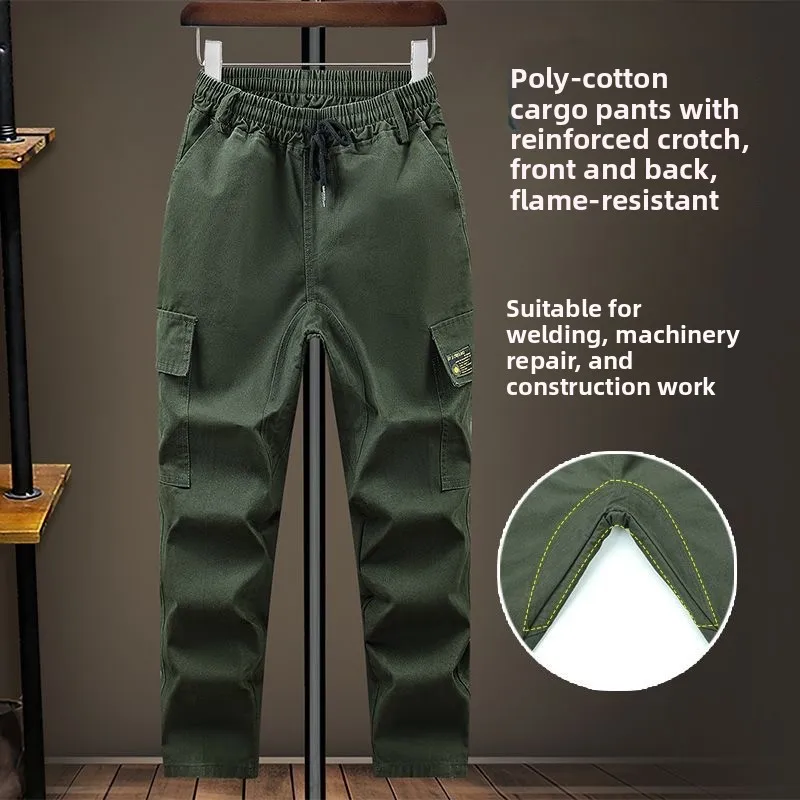 Pantaloni da Lavoro in Tela per Saldatura e Riparazione Auto, Resistenti all'Usura e allo Sporco, con Pannello Extra per Protezione del Lavoro