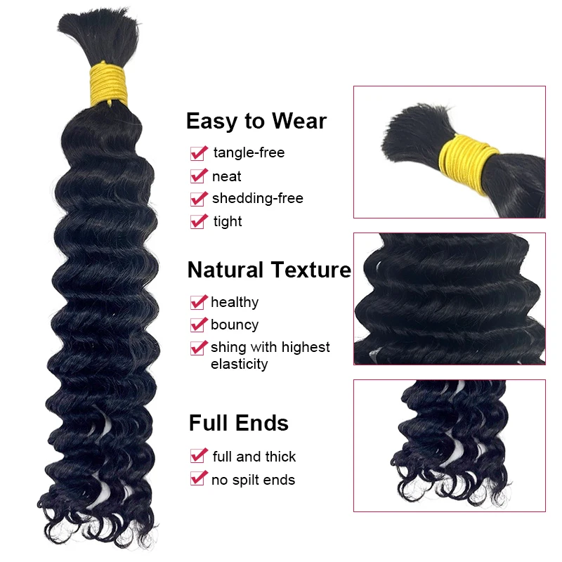 Deep Wave Boho Braids Echthaar Bulk ohne Tressen Brasilianisches Haar Bulk Haar Dicke Echthaarverlängerung Bulk zum Flechten – Detail 3