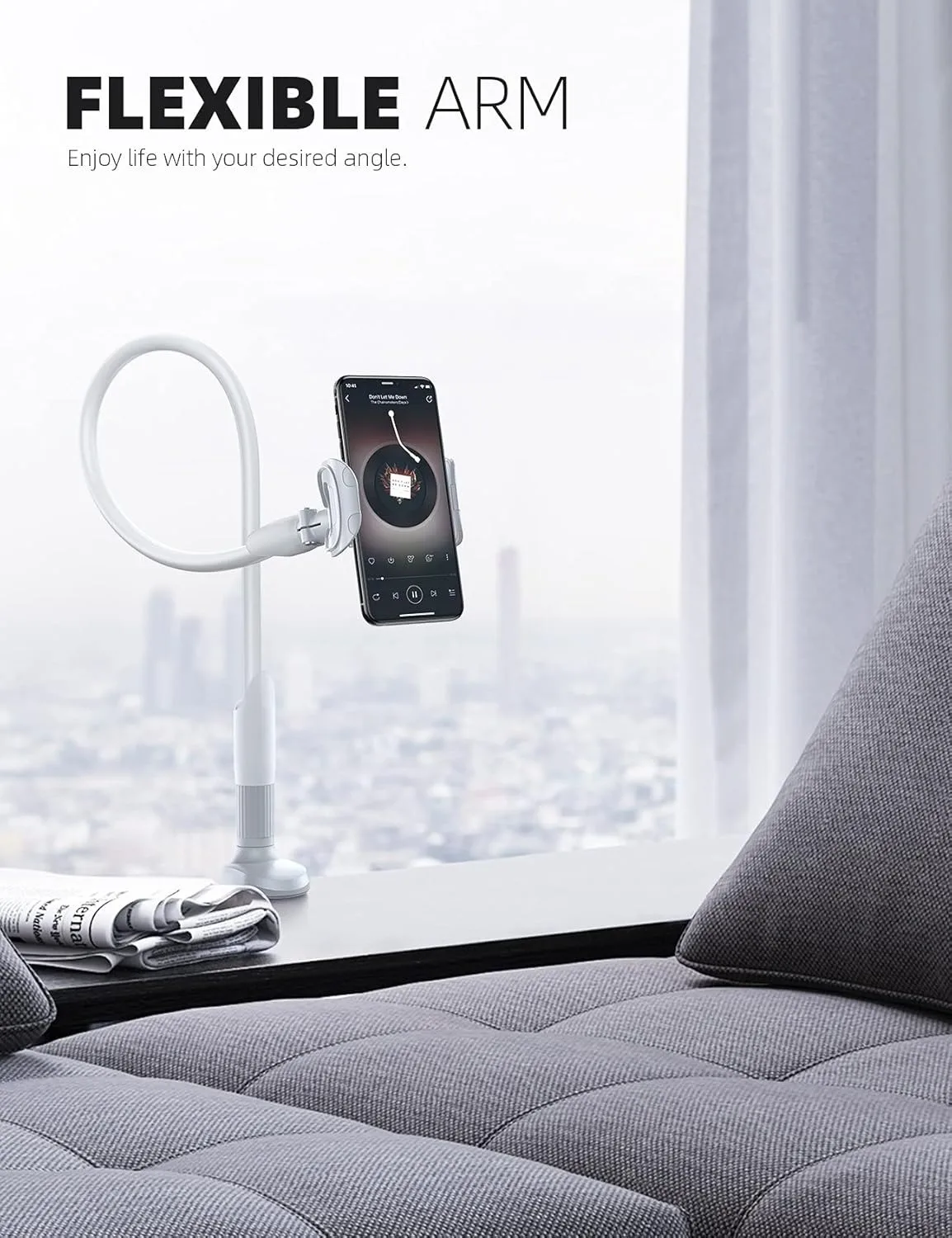 

Gooseneck Phone Holder for Bed - Cell Phone Mount Clamp Clip, Flexible Long Arm, Overhead Mount for Desk Headboard Bedside