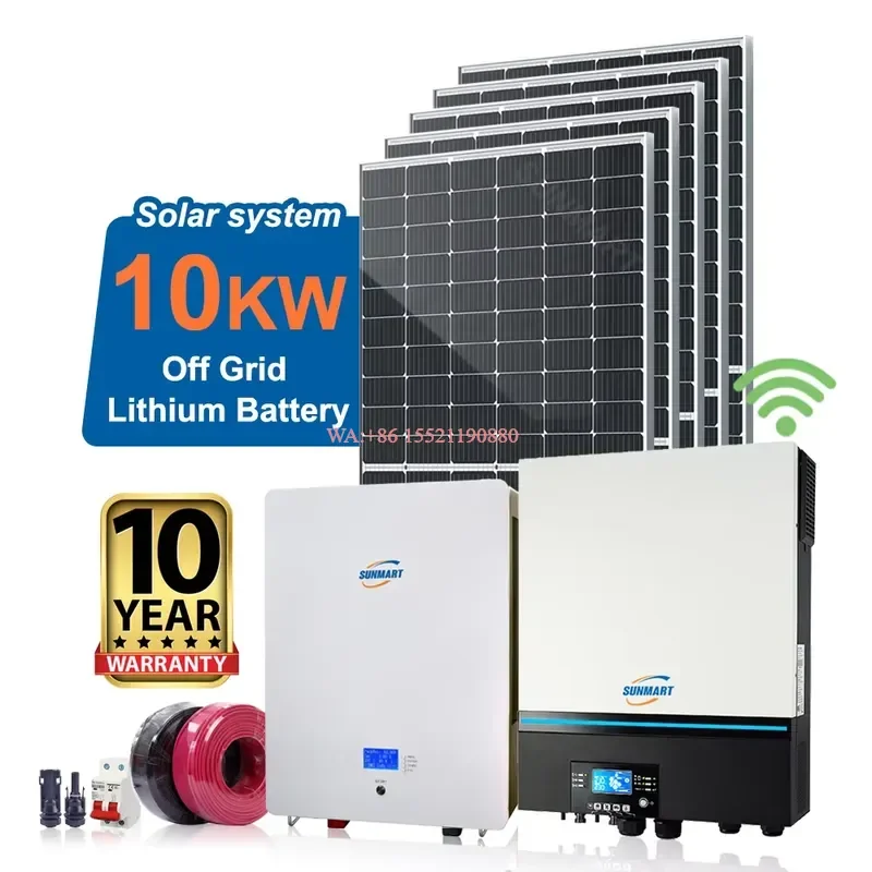 WMWMNU 10KW Complete Off Grid Hybrid Solar Energy System Kit for Home 10KVA 10000W Full Set Solar Power System with Panels