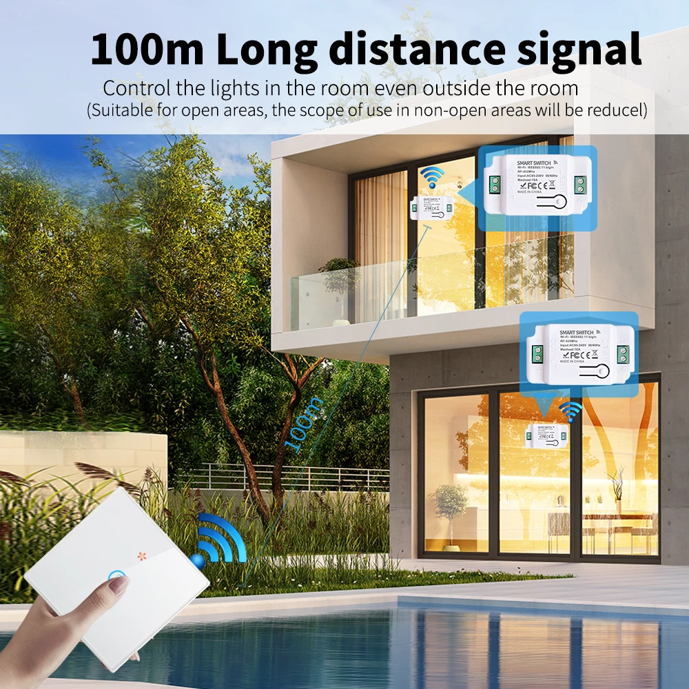 Szaoju EU WiFi Touch Switch Tuya Vita Intelligente Interruttore Della Luce Della Parete Senza Fili RF 433Mhz LED Pannello di Cristallo di Vetro