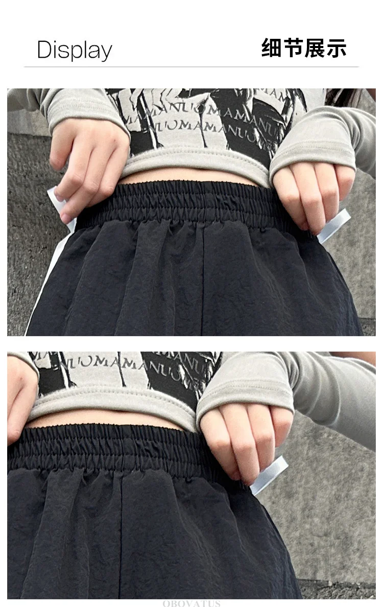 Schwarze Freizeithose für Kinder mit Spitzenschleife für Mädchen, Frühlingsmode, Spitzenhose, lockere Freizeithose mit weitem Bein, Streetwear – Detail 10