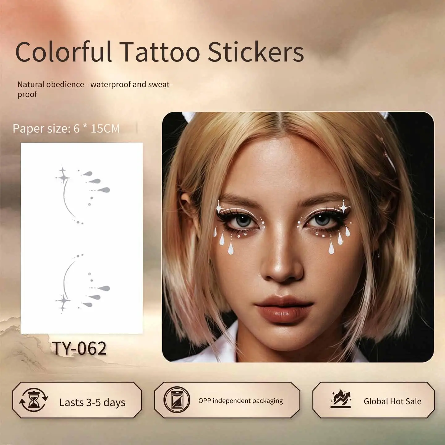 1 Sheet Per Pack Temporary Tattoo Sticker Waterproof Long Lasting Star Face for Women
