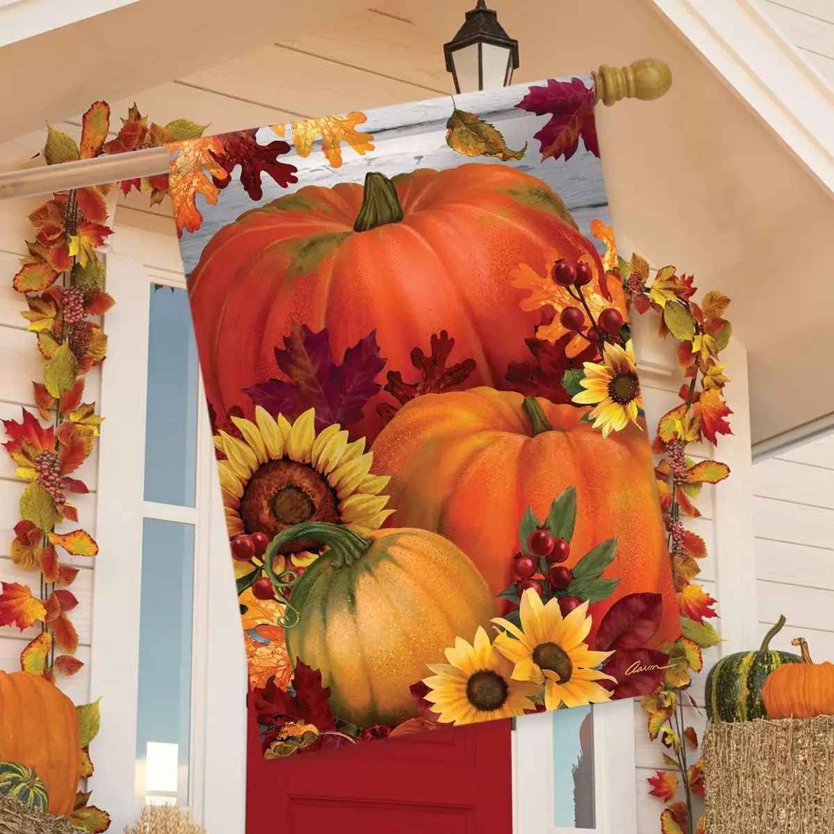 Autumn Pumpkin Trio House Flag Sunflowers Fall 28