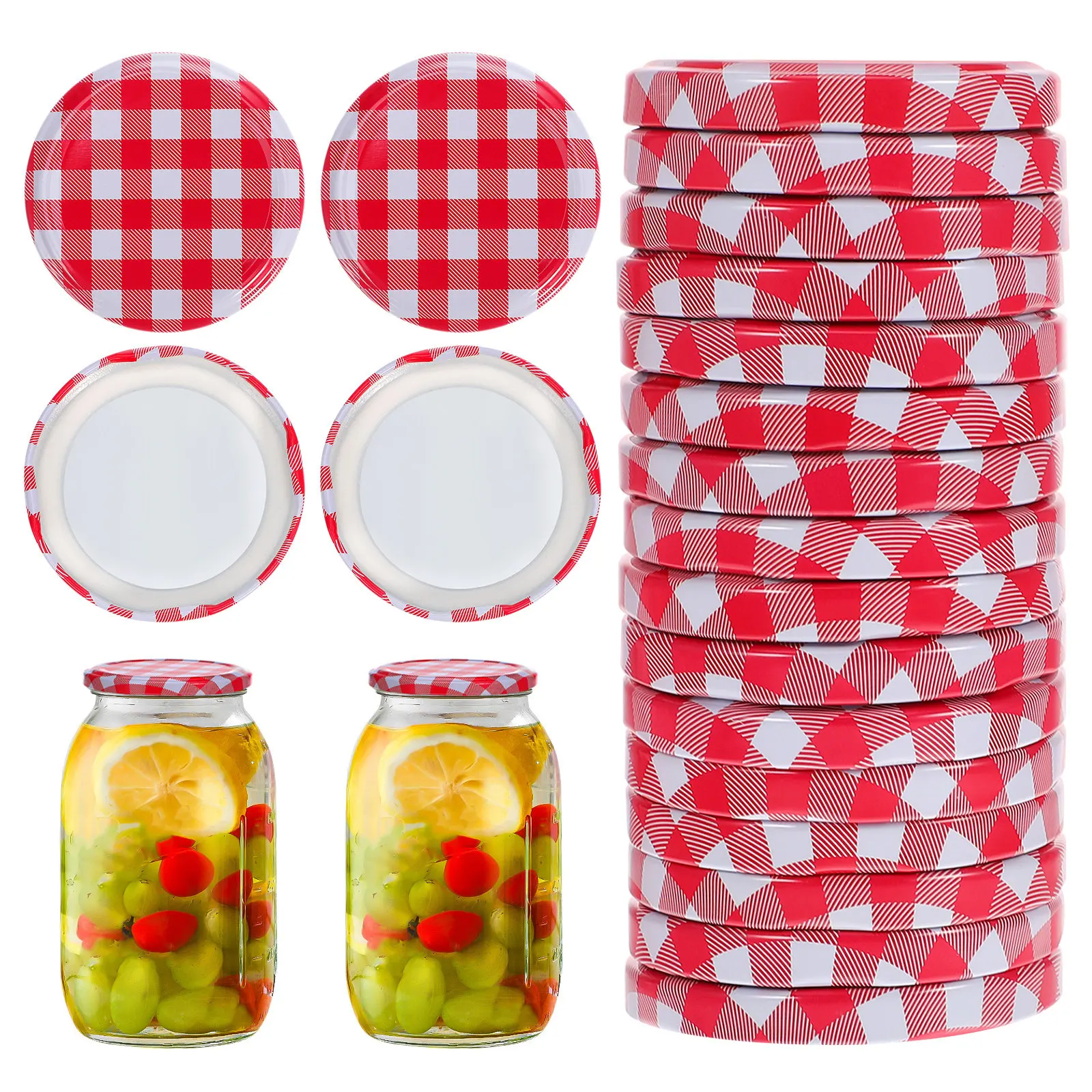 40pcs lug lids for glass jars Mason Jar Lids Metal Canning Lids Red Checked Screw Caps For 6.3 Cm Canning Jars Jam Jelly Bottles