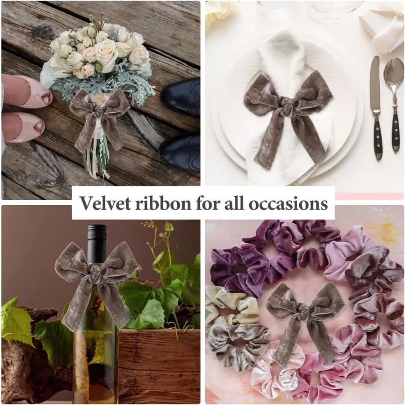 2.95 Inch x 3 Yards Christmas Velvet Ribbon Bridal Bouquet Ribbon Fringe Ribbon Roll Edge Frayed Ribbon for Gift Wrapping