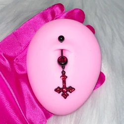 Y2K Red Crystal Cross Navel Rings Sexy Charm Red Peach Heart Navel Ring Gothic Jewelry Body Piercing Gothic Vintage Accessories