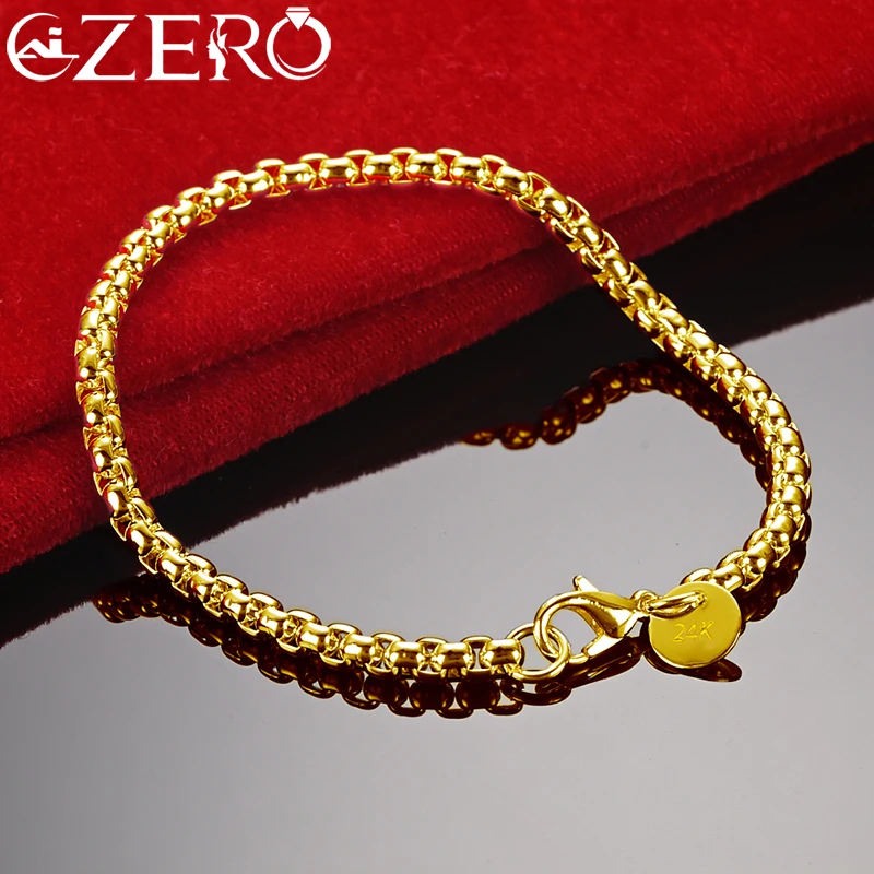 ALIZERO 18-karatowe złote bransoletki 925 Sterling Silver 4mm Okrągła bransoletka z łańcuszkiem dla kobiety Mężczyzna Biżuteria modowa Prezent ślubny