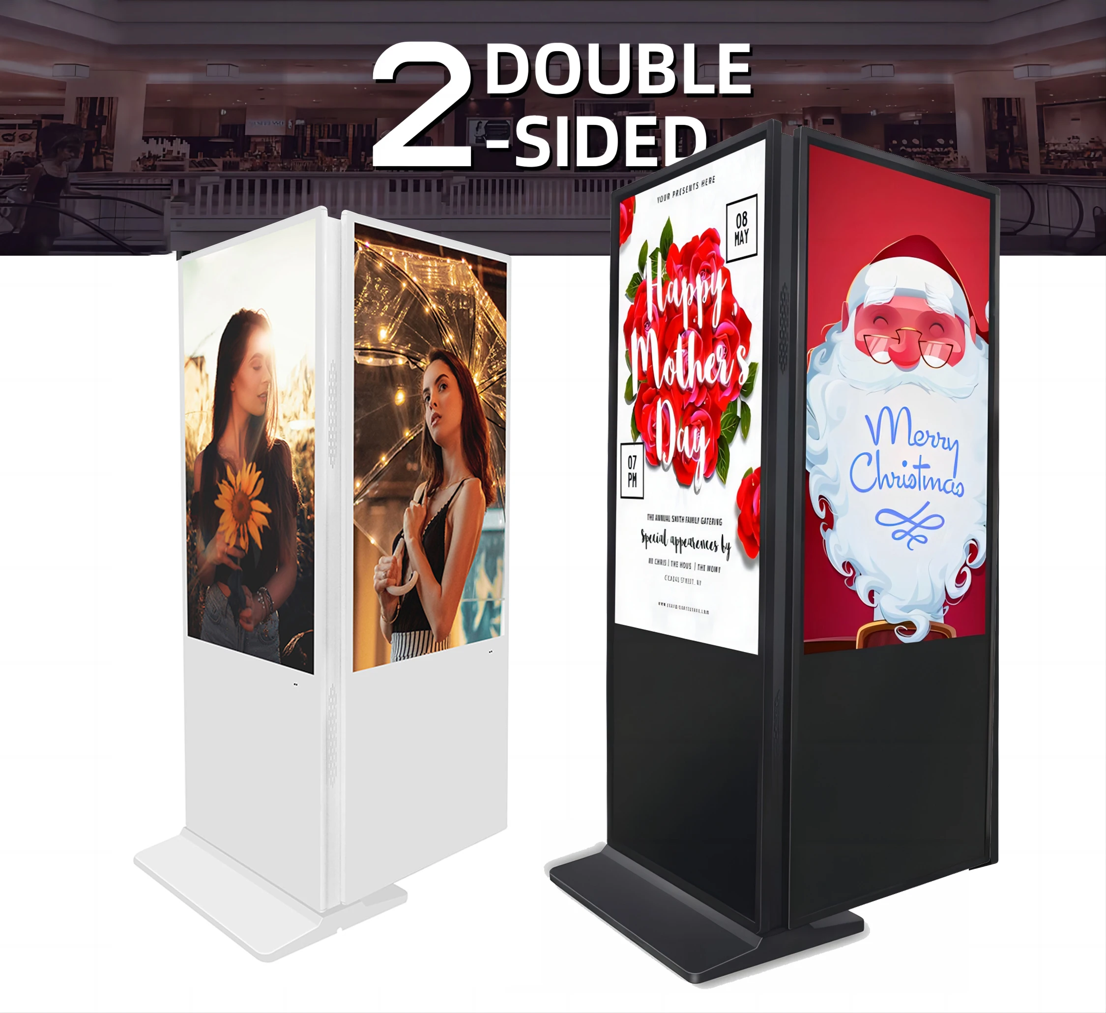 HDFocus Best-Selling Double-Sided TV Display Stand Screen Effective Advertising for Retail Stores and Shopping Malls