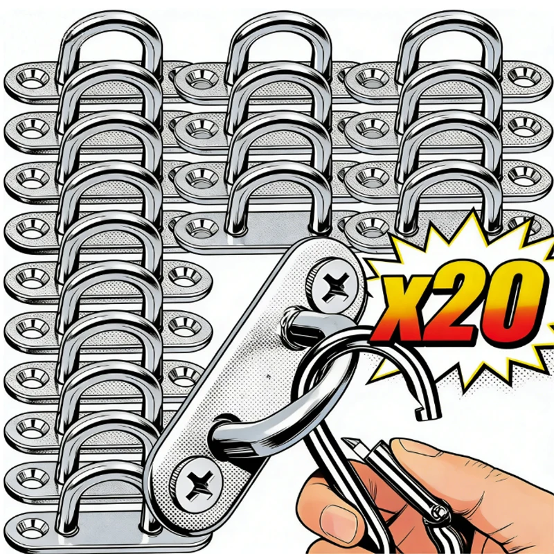 

Stainless Steel Hook Eye Plate Heavy Duty Oblong Ceiling Hooks Pad Marine Hardware Hooks Home Garage M5/M6 U Hanger Ring 5-20pcs