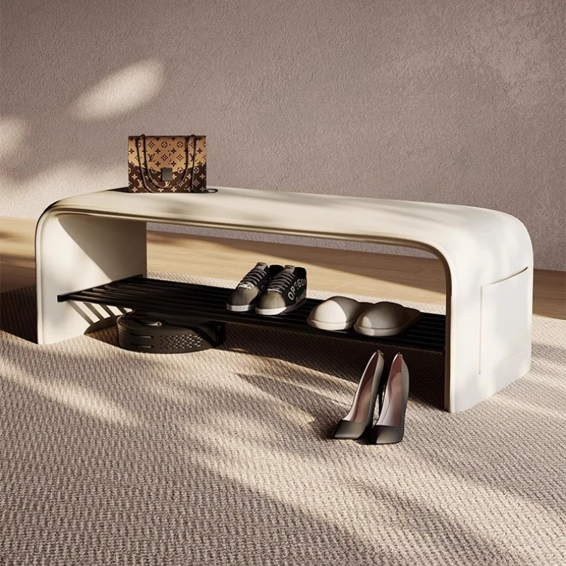 2-in-1 Shoe Changing Stool with Storage Multipurpose Entryway Bench for Bedroom Simple Bedside Seat Compact Shoe Rack for Home