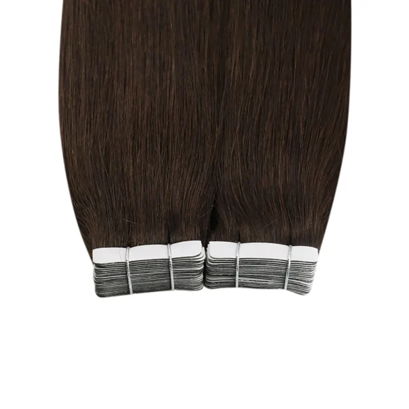 #2 Bot Rechte Tape In Hair Extensions Huid Inslag Lijm Op Salon Donkerbruine Tape In Human Hair Extensions Voor Vrouwen