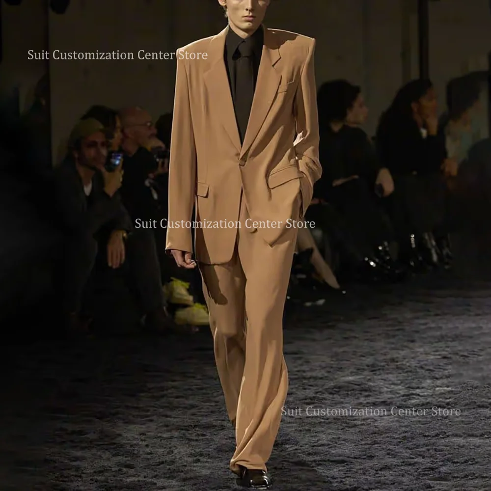 

Chic Solid Color Suits For Men Set 2 Pieces Fashion Single Button Notch Lapel Daily Street Photo Office Work Casual Outfits