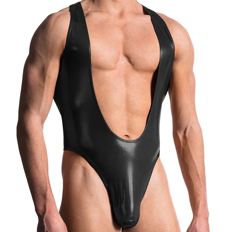 

Latex Catsuit Men Black PVC Faux Leather Gay Men DS Game Clothes Spandex Bodysuit Sexy Wet Look Fetish Bondage Costumes Clubwear