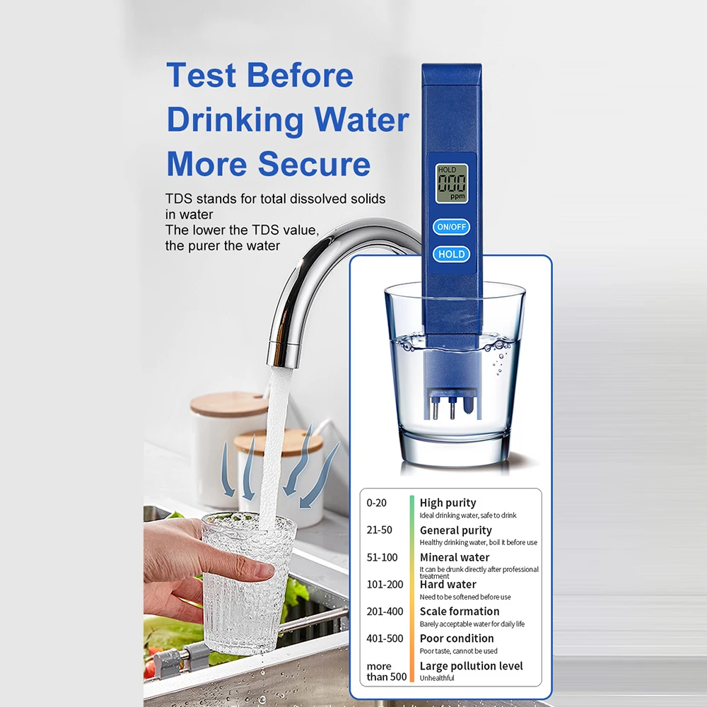 TDS Medidor Digital de Calidad Del Agua Tester 0-9990PPM Detección Pen Hogar Agua Potable