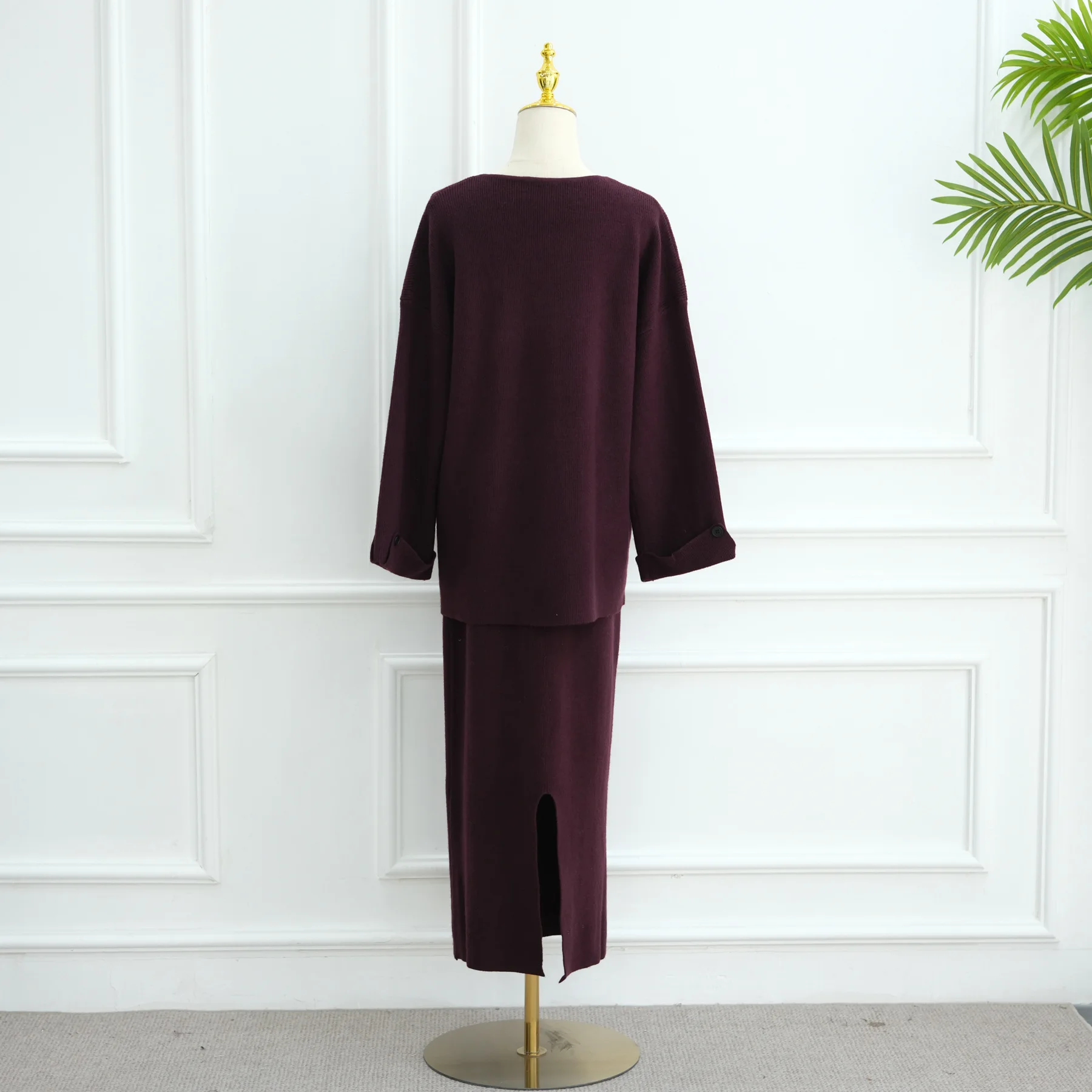 

Вязаный свитер Рамадана, однотонный мусульманский комплект из 2 предметов, женский мусульманский абайя, верхняя юбка, скромный исламский кафтан, халат Femme Musulmane Kaftan