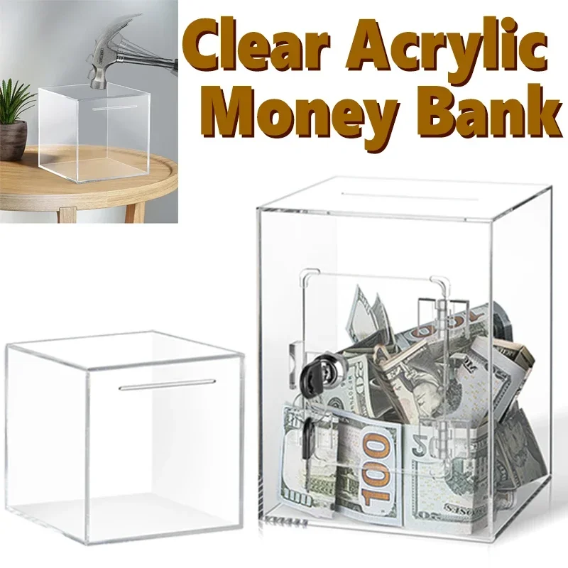 

Piggy Banks For Adults Clear Acrylic Money Saving Bank Break to Open Can Only Save That Cannot Be Take Coin Storage Boxes