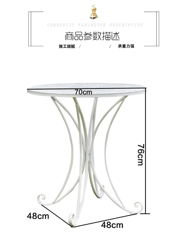 Conjunto de tres piezas para balcón nórdico, mesa y silla de jardín al aire libre, combinación de ocio, mesa y silla blanca