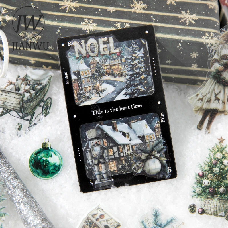 JIANWU عيد ميلاد سعيد سلسلة خمر شخصية الثلج مهرجان المشهد المواد الكولاج PET ملصق الإبداعية مجلة القرطاسية