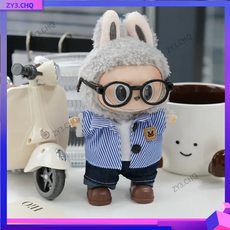 

Only Clothes Mini Doll'S 17cm Vinyl Labubu Macaroon Plush Key Chain Doll With Sweater Pants Suit Set Clothing Gift