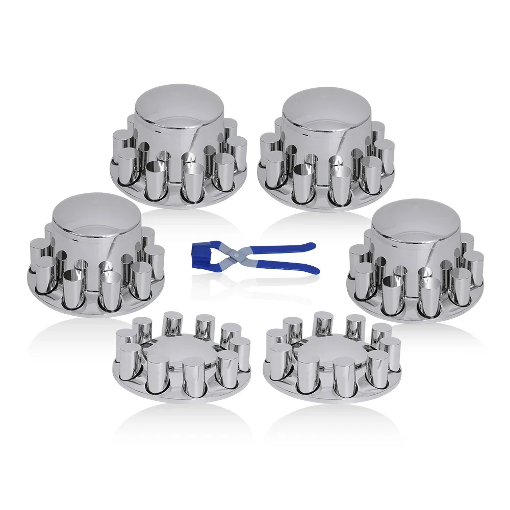 33mm Axle Cover Chrome Dome with Flat Nut  with 2 Front and 4 Rear Axle Wheel Covers Removable Hub Caps for Semi Truck