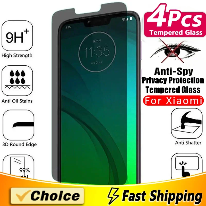 4 Pcs Anti-Peeping Tempered Glass For Xiao Mi Mix2S Max3 A3 5X 6X 8Se Lite 9T Pro Phone Film Transparent Anti Glare Anti-Scratch