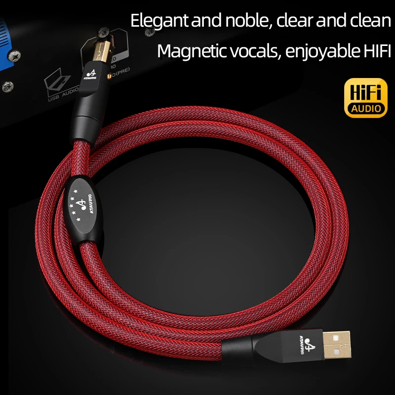 Kabel USB Audio HiFi czyste srebro kabel Audio USB A do B złoty platerowane złącze karta dźwiękowa dekodera DAC