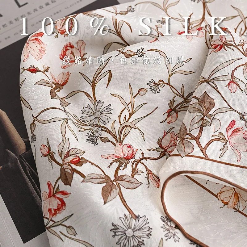 Soft Healing Floral Bandana 100% Silk Georgette 70X70cm Cream Nude Pink Branch Neck Hair Wrap Women Holiday Party Gift view 3