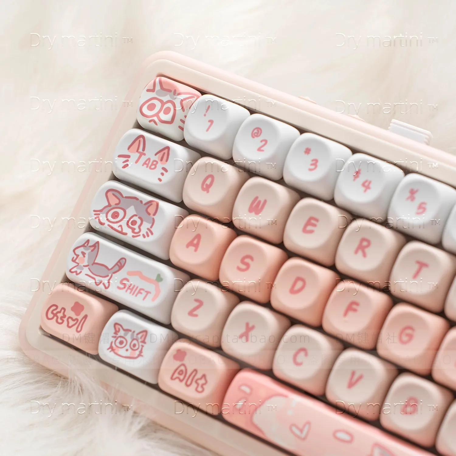 Imagem -03 - Pink Cats e Moa Teclado Mecânico Keycaps Pbt Desenhos Animados Bonitos Personalizado 61 Teclas 60 64 84 98 108 mx Switch