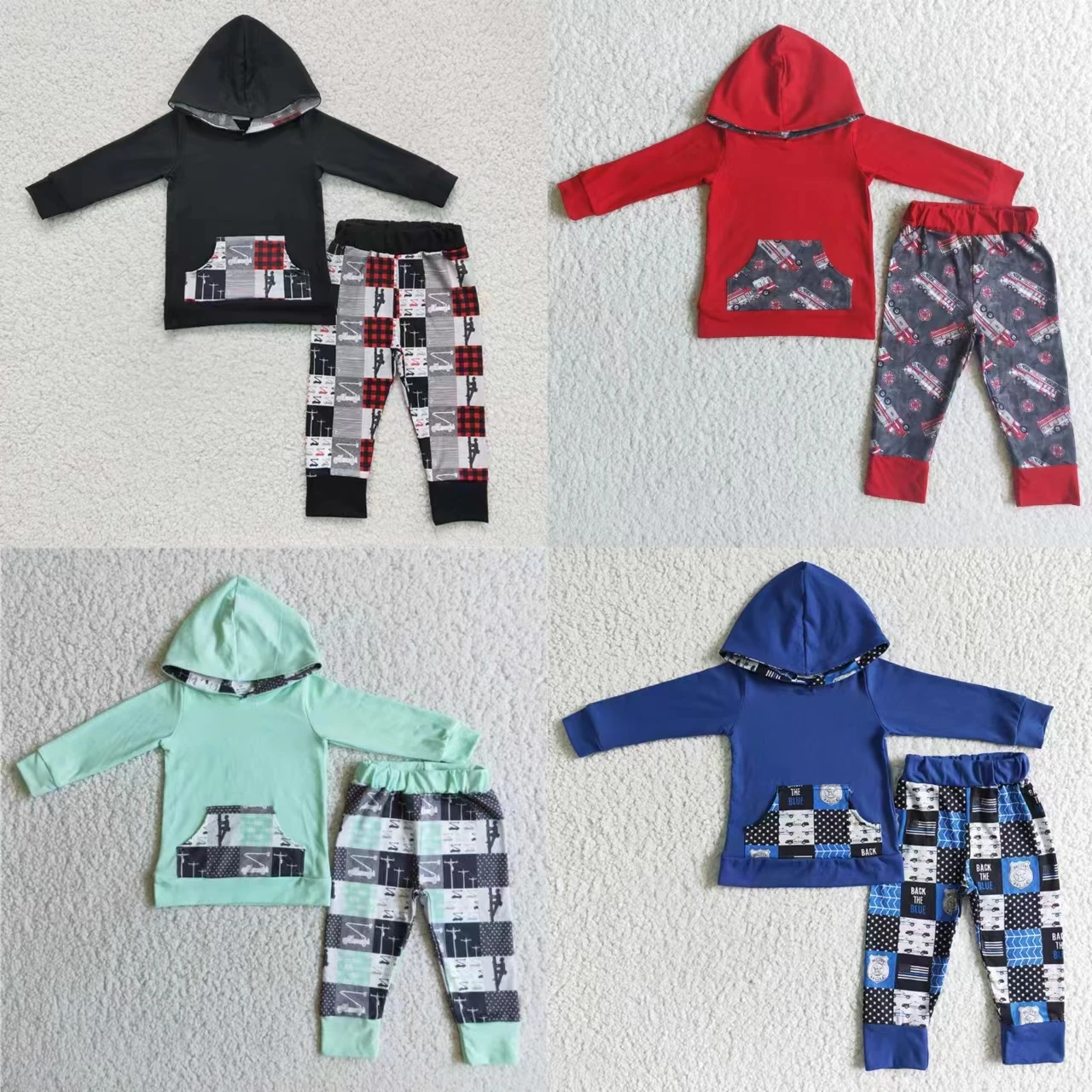 Wholesale Baby Boy Toddler Long Sleeves Boutique Hoodie Pocket Pullover Sweater Set Kids Hooded Outfit Children Pants Clothing