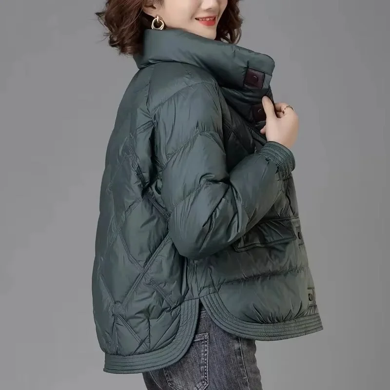 AutumnWinter Lady Long Sleeves Down Cotton Jacket Middle Aged Mother Thin Light Parkas Outwear Female Fashion Cotton Padded Coat