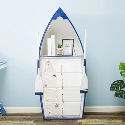 Mediterranean Ship Cabinet Living Room Decoration and Ornaments Ocean Style Ship Shaped Storage Cabinet Home Decoration Wood