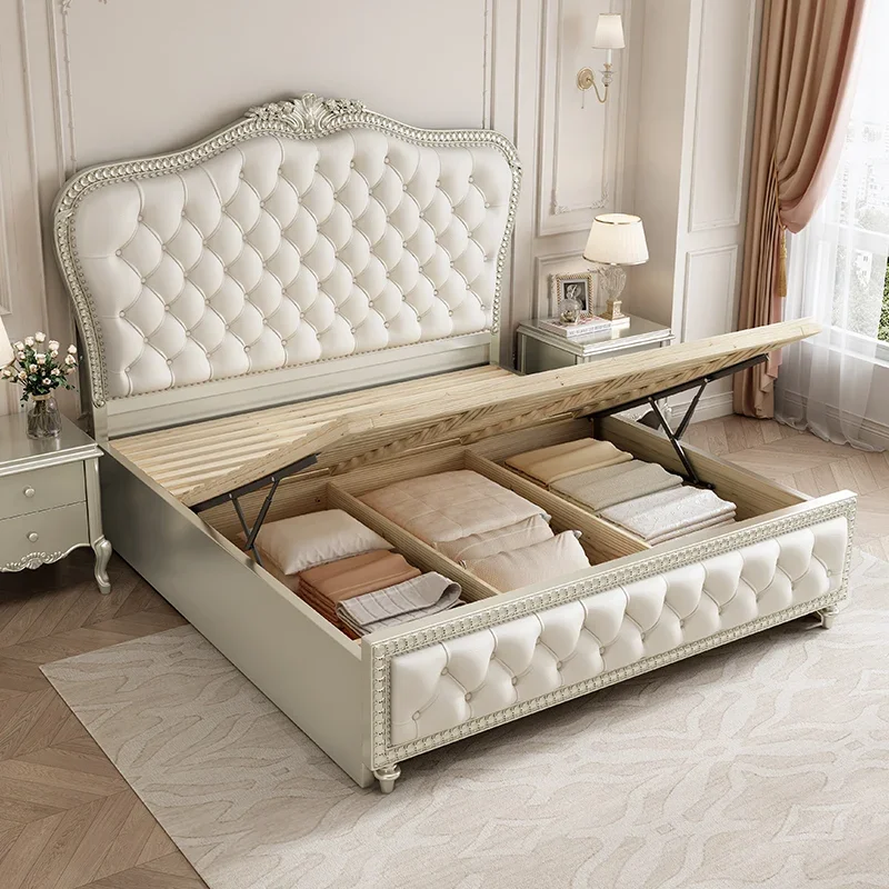 سرير فاخر إسكندنافي جمال حديث بسيط أوروبي الأميرة سرير على شكل قلعة بنات تصميم مزدوج أثاث غرفة نوم خشبي للنوم