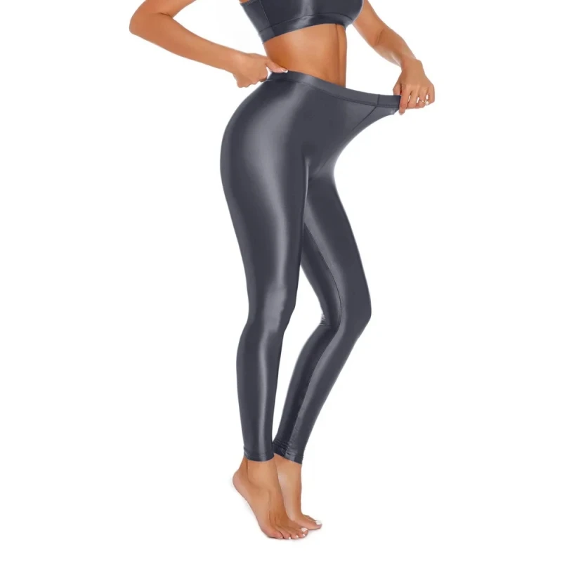 M l xl plus size perna magro meia-calça cetim brilhante lápis calças femininas fitness yoga leggings óleo brilhante footless festa clube collants