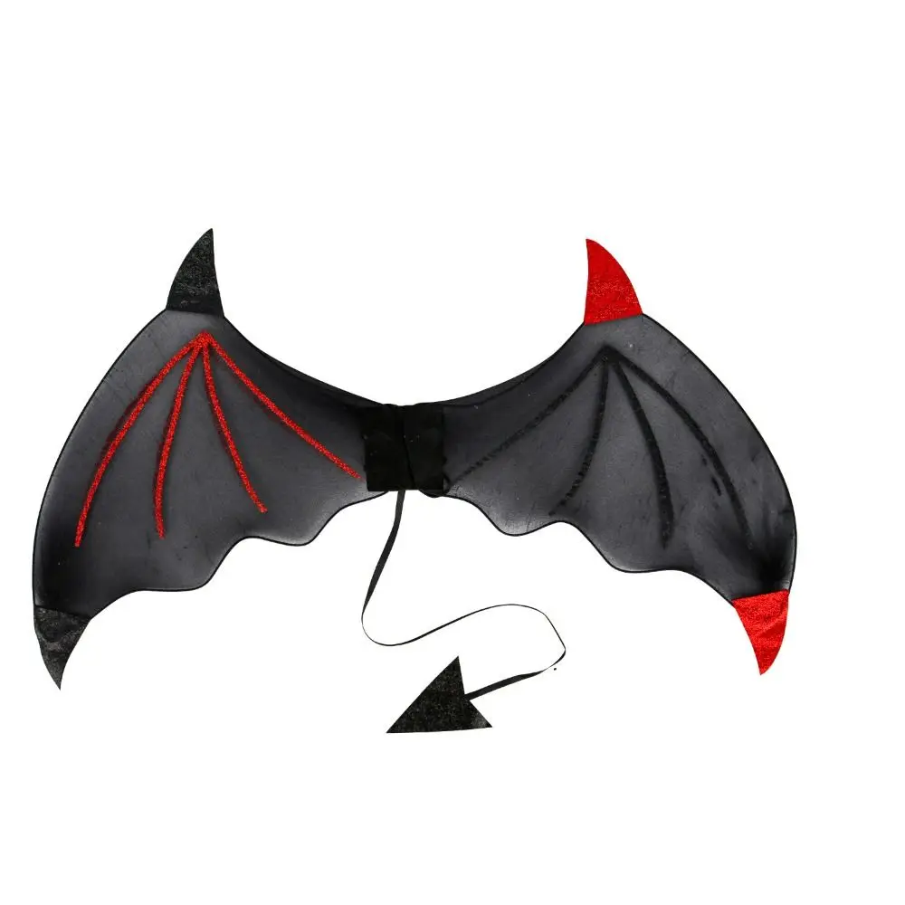 3 Teile/satz Lustige Halloween Cosplay Requisiten Fledermaus Flügel mit Schwanz Dämon Horn Haar Band Halloween Kostüm Zubehör Party Zauberstab