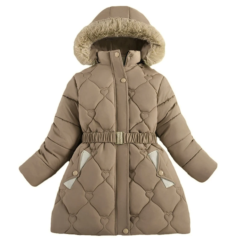 Winter Teen Girls Jacket Keep Warm Plush Lining Hooded Zipper Down Cotton Outerwear Fashion Princess Coat 6 7 8 9 10 11 12 Years