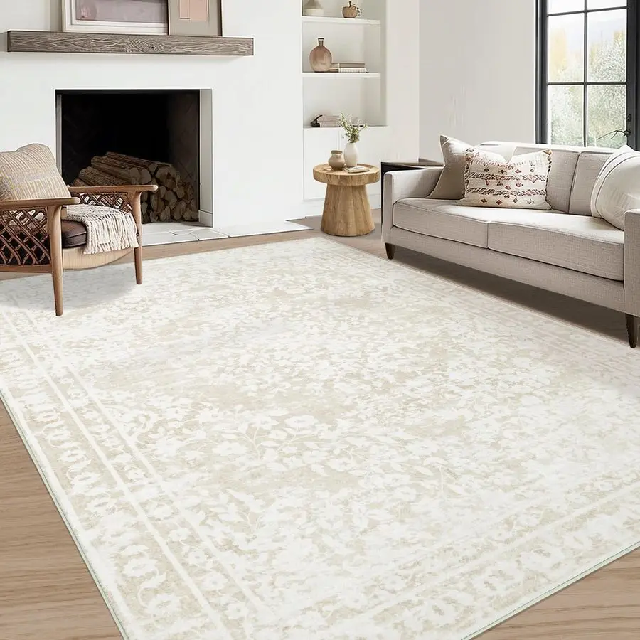 

Living Room Area Rug 5x7 Large Machine Washable Boho Area Rug Distressed Floral Rugs for Bedroom, Soft NonSlip Indoor Floor Acce