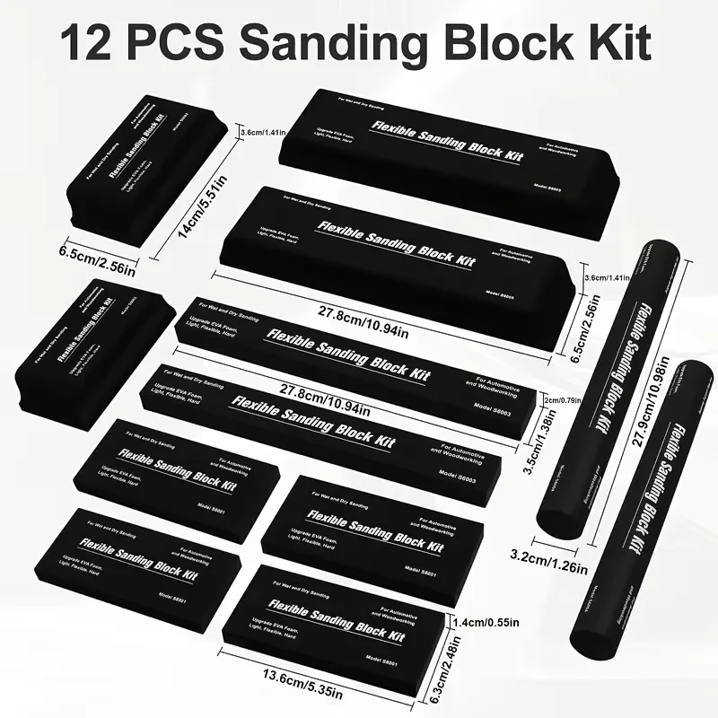 Lightweight Model Sanding Block Sets Foam Abrasive Grinding Blocks Multiple Sizes Comfortable Grip for Auto Body Paint Polishing