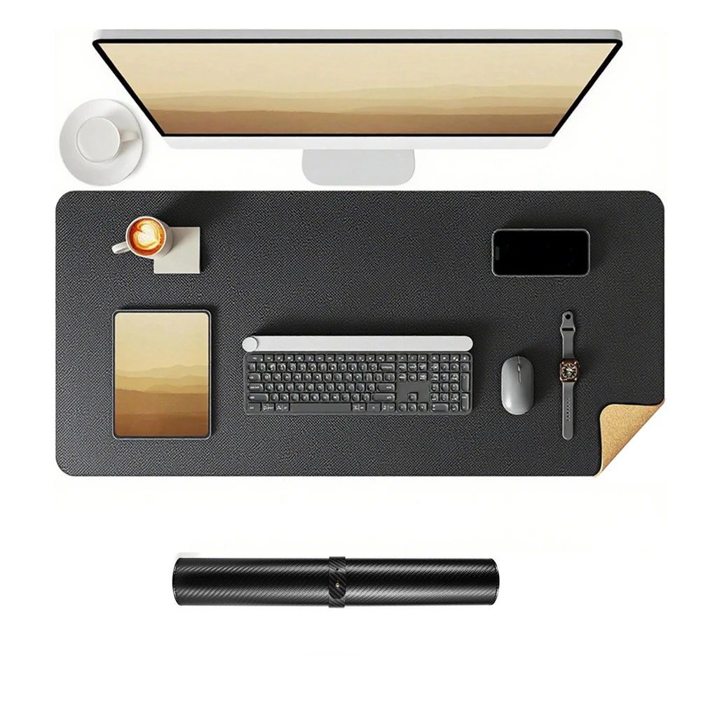 

Premium Carbon Fiber Pattern Cork Leather Double-Sided Desk Pad:Waterproof,Dirt-Resistant Protective Cover Office Writing Desks