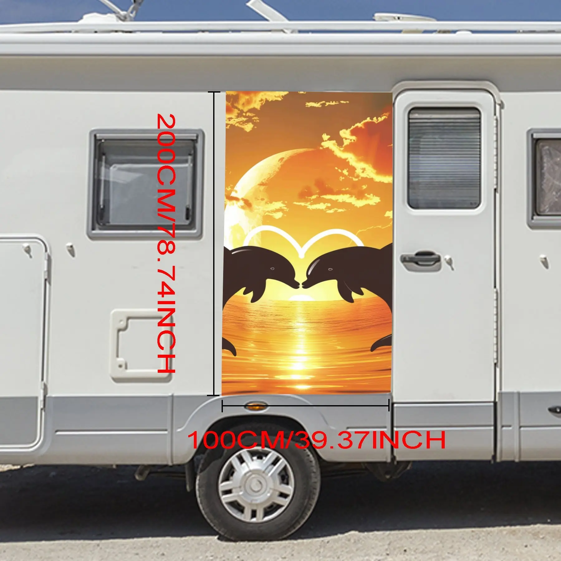 Dolphin Heart Sunset,Motorhome Car Door Sticker PVC Self Waterproof Stick, Striking Auto Exterior Accessories Decor Protect Gift