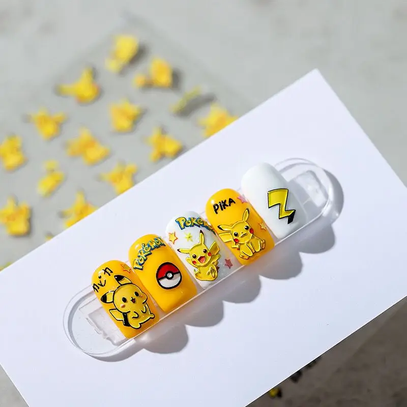 Oferta Especial: Nuevas Pegatinas 5D en Relieve de Pokémon Pikachu para Uñas, Calcomanías de Anime Pika Pika para Decoración de Uñas, Regalo para Fans