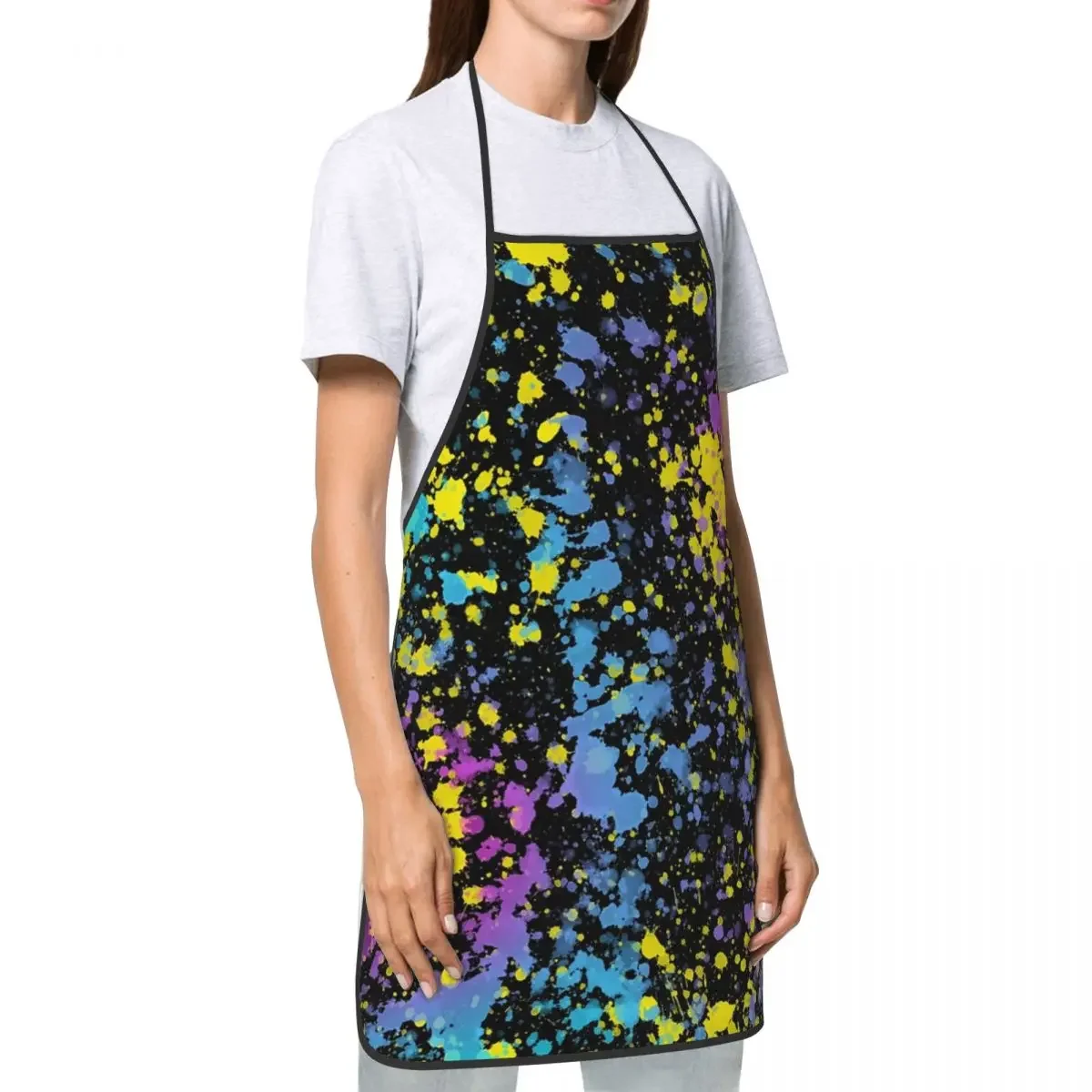 Custom Bib Artist Painting Neon Paint Splatters Apron Men Women Unisex Adult Chef Cooking Kitchen Graffiti Art Tablier Cuisine