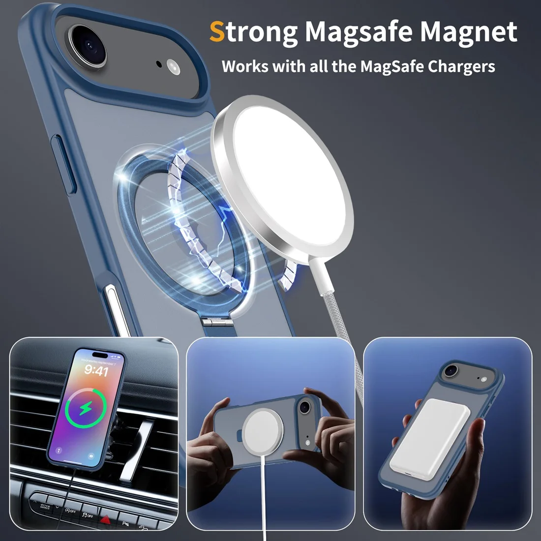 Für iPhone 17 Air 2025 Handyhülle mit integriertem Ständer, kompatibel mit MagSafe, stoßfeste, schlanke, durchscheinende, matte Handyhülle – Detail 5